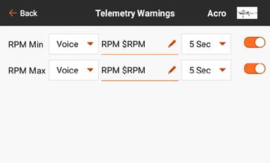 TELEMETRY WARNINGS The Telemetry Warnings menu is only available when a telemetry signal is present.