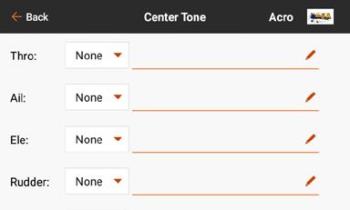 CENTER TONE The Center Tone menu allows the addition of an audio alert to indicate a given analog control input is centered.