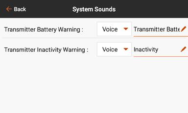 SYSTEM SOUNDS The System Sounds menu allows for changing what is spoken