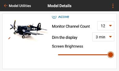 SCREEN BRIGHTNESS Touch and drag up on the right side of the Model Details menu to scroll to the bottom of the list.