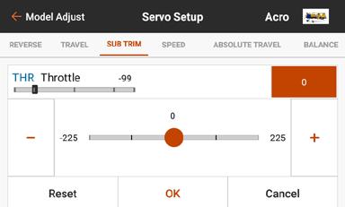 Touch SUB TRIM in the ribbon at the top of the Servo Setup menu. 2.