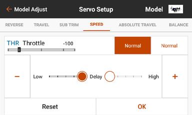 To adjust speed values: 1. Touch SPEED in the ribbon at the top of the Servo Setup menu. 2.