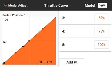 ADDING AND DELETING CURVE POINTS A maximum of 7 points, at a minimum of 10% apart, are available on the throttle curve. To add a curve point: 1.
