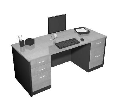 TMI PRODUCT NO. DESCRIPTION W H D Desk with one file drawer, two regular drawers, finished side panels, an intermediate support panel, finished back and radiused countertop.