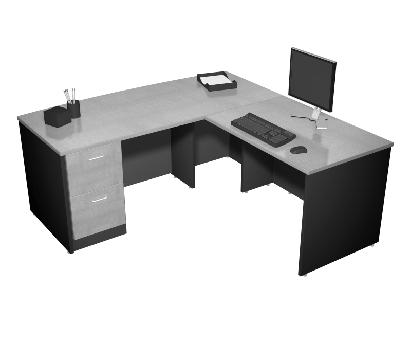 66 78 90 O2002 Also available with rectangular countertop. Desk L configuration with two file drawers, finished side panels, intermediate support panels, finished backs and radiused countertop.