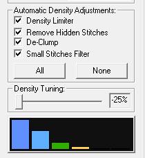 5. To decrease density levels in the design, click on the Density icon on the Studio toolbar. 6. Click on All under the Automatic Density Adjustments field.