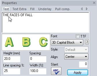 In the Text field, type in the phrase THE FACES OF FALL. 6. Under the Font field, select the 3D Capital Block font.