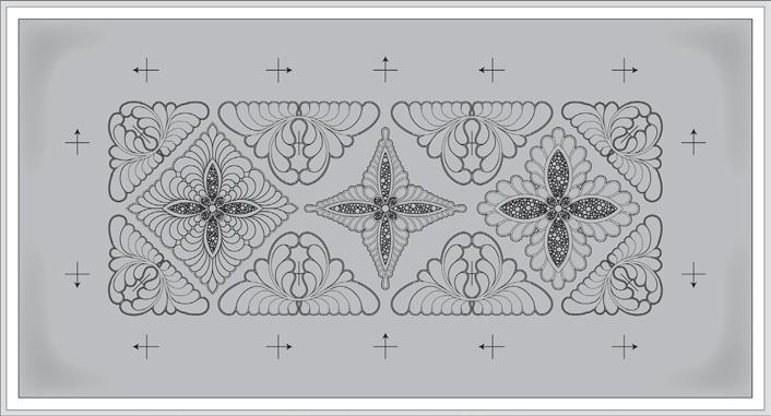 Four center corner feather motifs, Design #RS103 reducing in size to 71.8 mm x 139 mm, as instructed above in step 1.