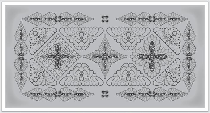 Twelve border motifs, Design #RS105, overlapping the center circle of the flower.
