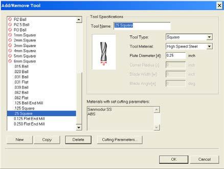 Add Tooling Click on Option and Add\Remove Tool to add tools and material information.