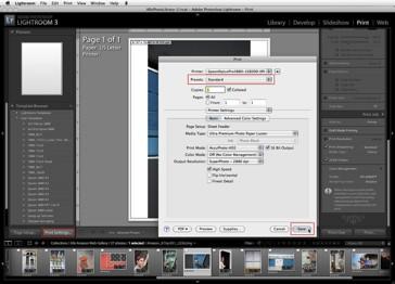 Select the type of media used for printing for correct sharpening. 67 Click on Print settings, set driver correctly.