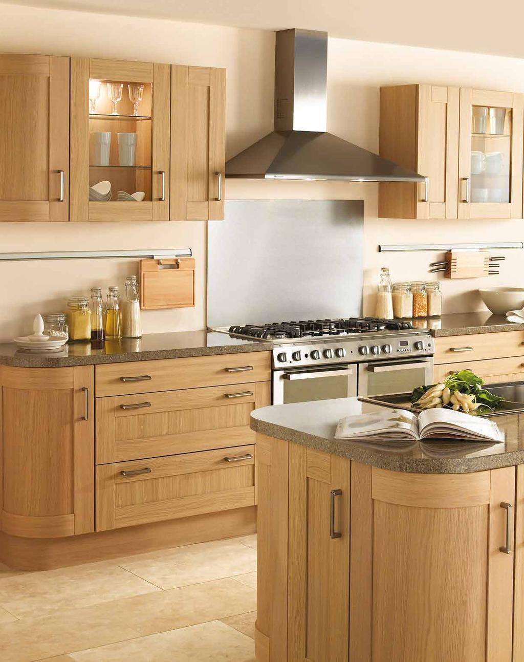 light woodgrain finish creates a stunning Shaker-style kitchen.