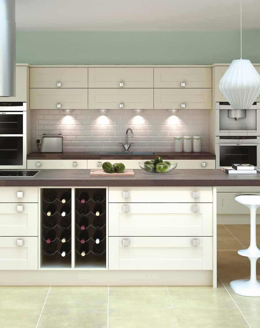 and easily-adaptable kitchen is finished in a soft and subtle buttermilk.