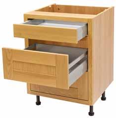 In addition to the standard base unit specification: Standard drawers feature a gloss metallic drawer side finish. 16mm MFC base. Suitable to bear up to a 40kg load.