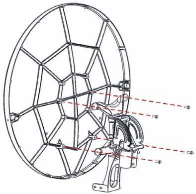 2. Align the mounting holes in the reflector with the holes in the reflector bracket as shown in Figure 14. Figure 14: Attaching the antenna reflector 3.