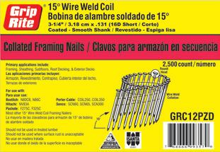 Framing 15 o Round Head Wire Coil Nails & Tools 15 o Round Head Wire Coil Nails Primary applications include: Framing, Sheathing, Subfloors, Roof Decking & Exterior Decks* APLUS C-70, C-65, C-57,