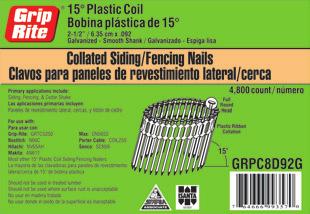 15 o Round Head Plastic Coil Nails Primary applications include: Siding, Fencing & Cedar Shake* 15 Gauge Angled FN Finish Nails Primary applications include: Casing, Finish, Trim, Moulding &
