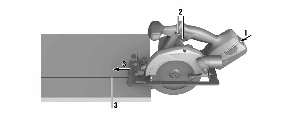 5.7 Sawing along a line Note Secure the workpiece to prevent movement. Position the workpiece so that the saw blade is free to rotate beneath it.
