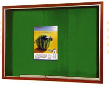 NOTICE BOARD SKIDING GLASS CABINET Velcro and velvet surface 1" x 3" varnished nyatoh wooden frame Velvet laminated on soft board Able to pin and velcro compatibility Wide range of