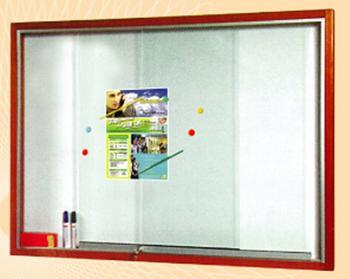 Wooden Frame Magnetic White Board Sliding Glass Cabinet WOODEN FRAME MAGNETIC WHITE BOARD SLIDING GLASS CABINET Magnetic white board surface Write on / Wipe off convenience 1" x 3"