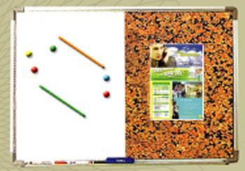 Magnetic White board + Cork Notice Board Magnetic White board + Cork Notice Board Combination of 2 different boards in ONE Magnetic white board surface for writing; notice board for pinning