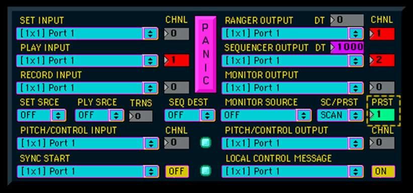Section 4: Ranger Manual THE RANGER MIDI WINDOW Here is where you set all your routings for Ranger. Pick your midi ports/devices from the INPUT and OUTPUT Port menus.