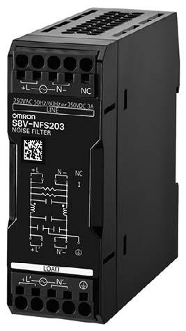 New Product Noise Filter S8V-NF (Single-phase 250 V 3 A / 6 A Type) DIN Rail Mounting Type Ideal for Control Panels Featuring a Slim Design that Saves Space Push-In Connections for Safe and Easy