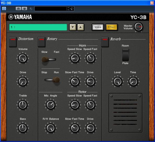 YC-3B window: Effect window Effect window Preset [Voice] button/[effect] button Master Volume knob These are same as in the Voice window. Distortion Sets the Distortion effect.