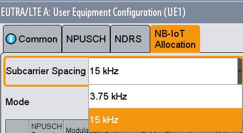 NB-IoT Measurements at the Basestation (enodeb) Receiver Testing (Uplink) Figure 3-20: Subcarrier spacing in the uplink.