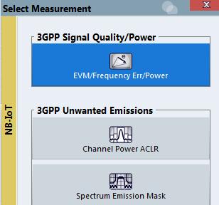 NB-IoT Measurements at the User Equipment (UE) Transmitter Measurements (Uplink) Figure 4-1: Switching between demodulation (e.g. EVM) and spectrum measurements (ACLR) for NB IoT.