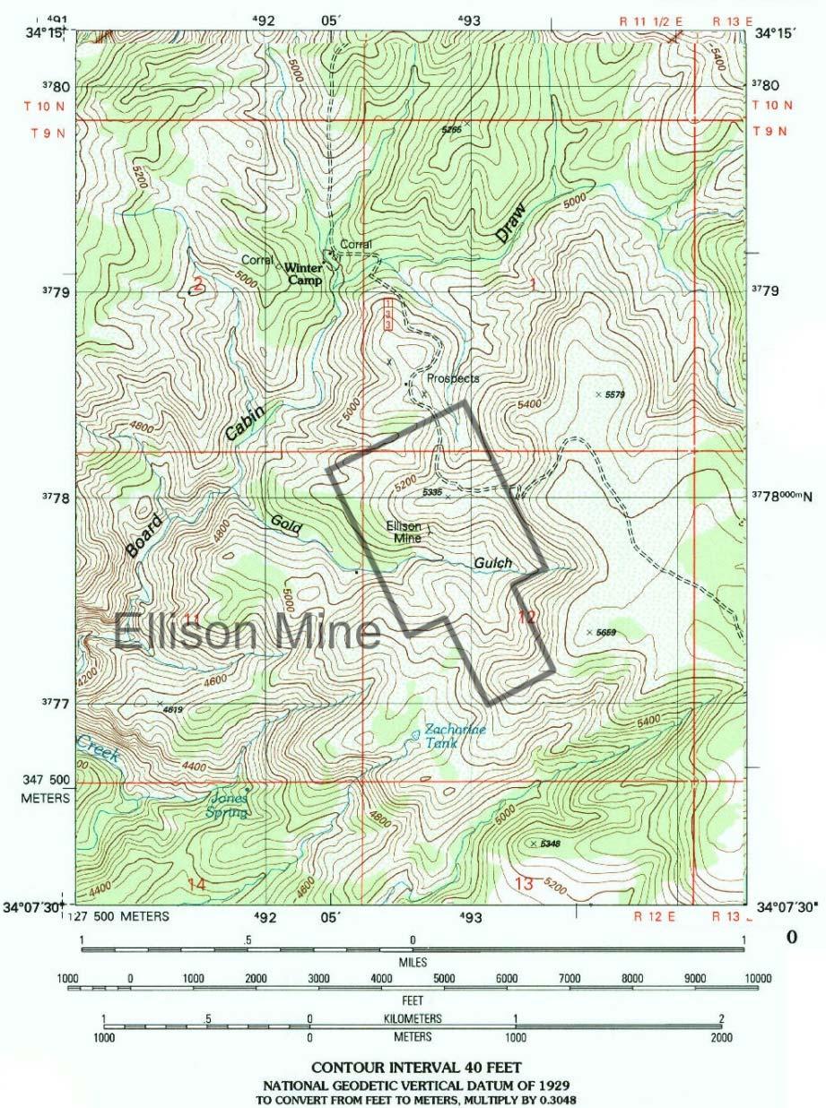 Ellison Mine 10 contiguous claims 100% owned. Initially mined 1920's.