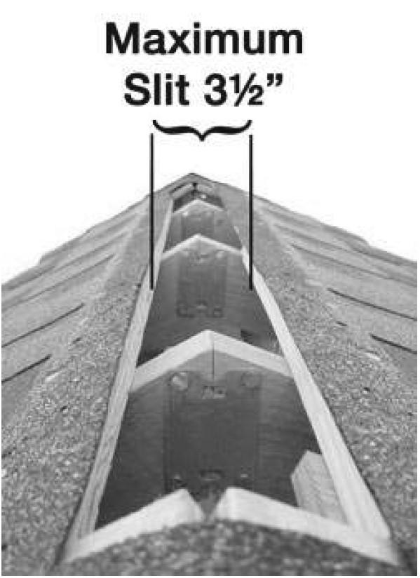 This is most easily done when laying the roof decking by cutting the last piece of roof decking 1 ¾ short of the roof peak on both sides of the ridge (Figure A).