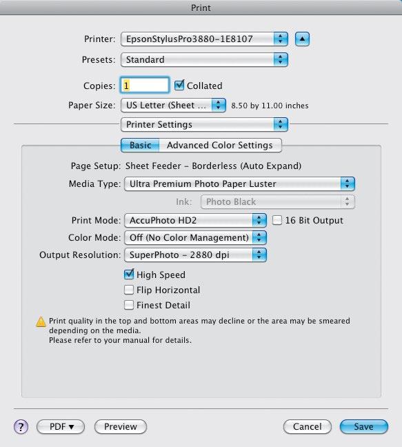From the Layout pop-up menu, choose Print Settings (as shown here), so we can configure the printer to give us the bestquality prints.