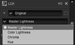 Tool Buttons LCH The LCH color space models color using values for lightness (a property similar but not identical to brightness or luminance), chroma (color saturation), and hue.