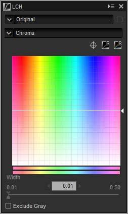 Tool Buttons n Chroma Increase or decrease color saturation over the entire image or a portion of the color range, making colors more or less vivid.