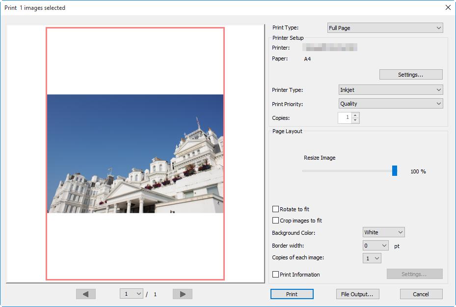 Printing Pictures To print pictures on a printer connected to the computer, select the pictures and choose Print in the File menu. The Print dialog will be displayed.