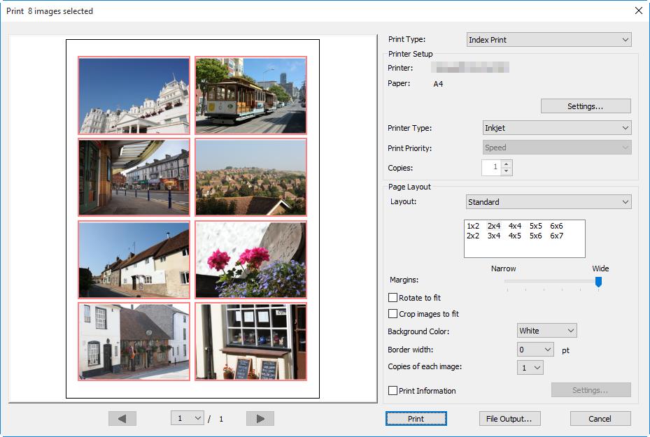 Index Prints To print multiple images per page, select Index Print for Print Type in the Print dialog