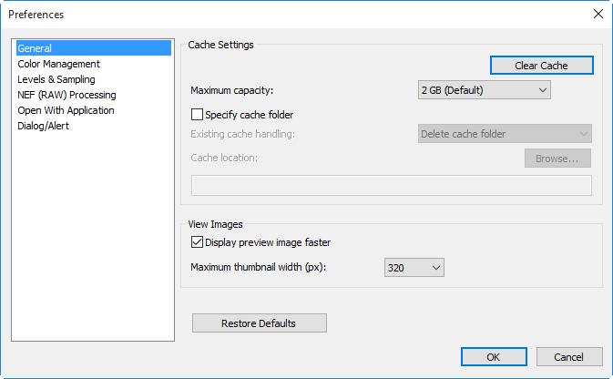 Preferences To modify the default behavior of Capture NX D, select Preferences in the Edit menu (or on Mac computers, the Capture NX D menu). The preferences dialog contains six tabs.