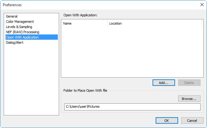 Preferences Open with Application Dialog/Alert q q w q Open With Application: Edit the list of applications that can be