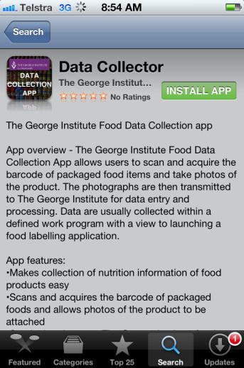 You should see the Data Collector App as one of the options: Click on the FREE button and then INSTALL APP.