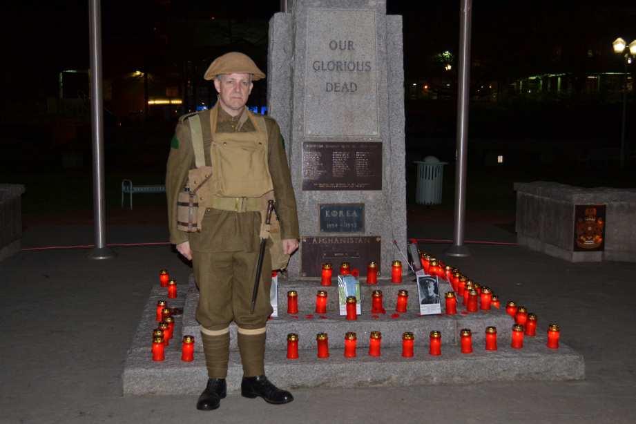 VIMY RIDGE DAY CANDLELIGHT VIGIL 2016 WWI soldier of the 47th Battalion (BC), Canadian 4th Division; heroes that captured Hill 119 (The Pimple) at Vimy Ridge April 9-12, 1917 {along with the 44th