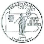 104 50 State Quarters 50 State QPennsylvania Quarters Massachusetts KM# 294 5.67 g., Copper-Nickel Clad Copper, 1999P 349,000,000 1.00 5.