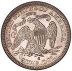 00 38.00 52.00 100 250 425 800 3,500 Seated Liberty, date below. In God We Trust above eagle. KM# A98 6.25 g., 0.900 Silver 0.1808 oz. ASW, Rev.