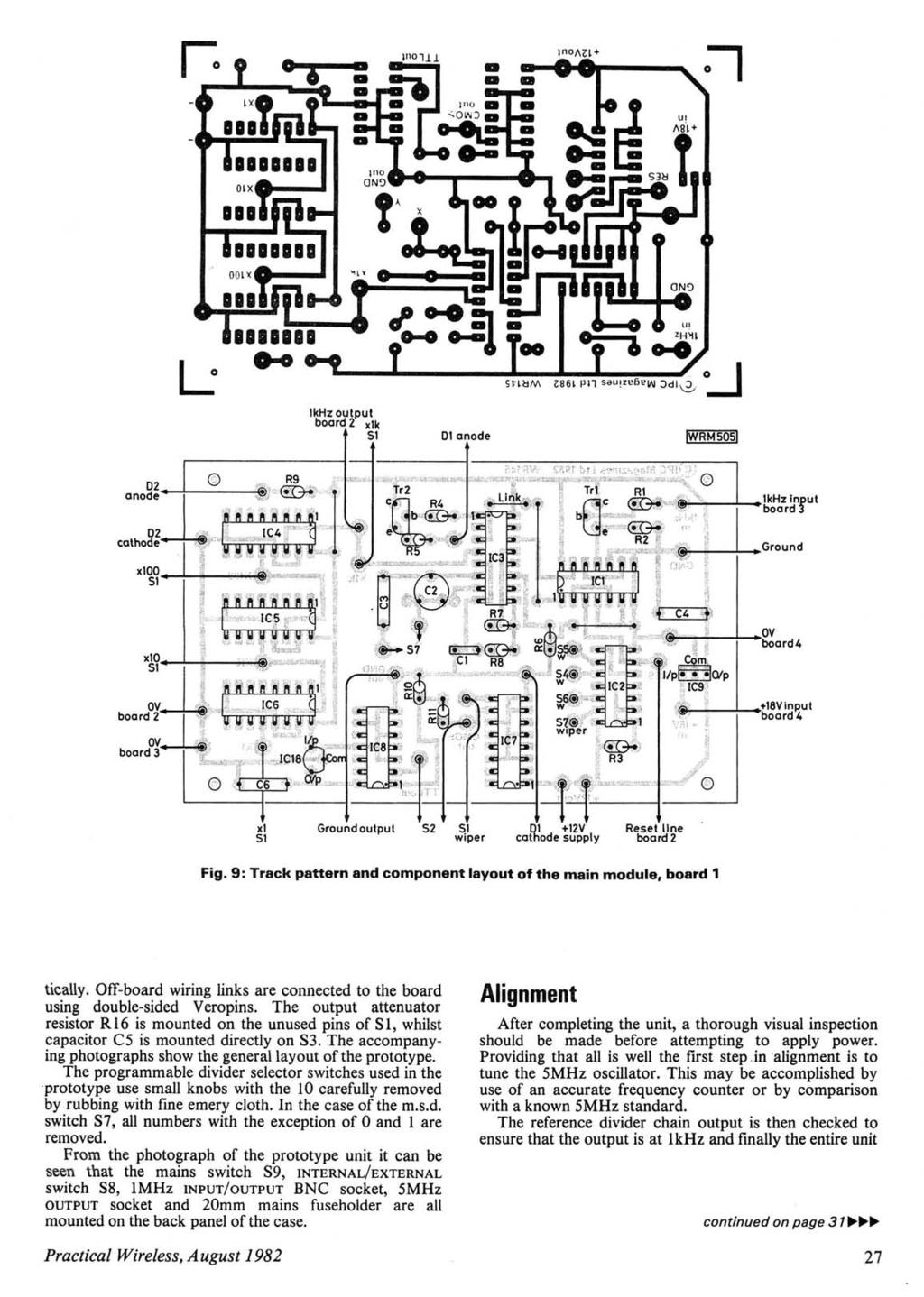 - - 1kHz output board 2 xlk 51 01 anode WRMSOS xl 51 51 wiper Reset line board 2 Fig. 9: Track pattern and component layout of the main module, board 1 tic ally.