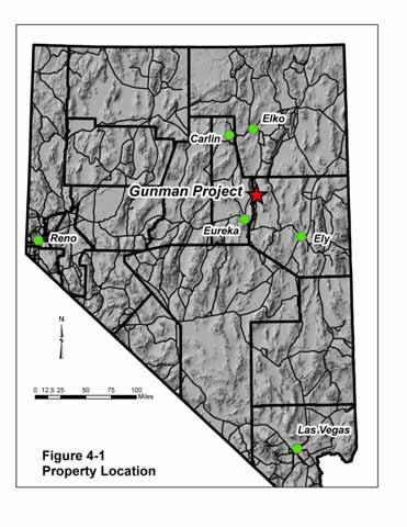Gunman Zinc Silver Project Cypress holds a 100% interest in the approximately 1140 acre Gunman Zinc Silver Project located in White Pine County, northeast of Eureka, Nevada Three RC drill programs