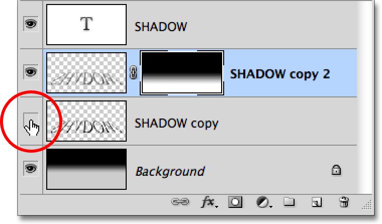 Step 13: Copy The Layer Mask Onto The Original Shadow Layer Click once again on the layer visibility icon for the original shadow layer so it s visible inside the document: Turn the original shadow