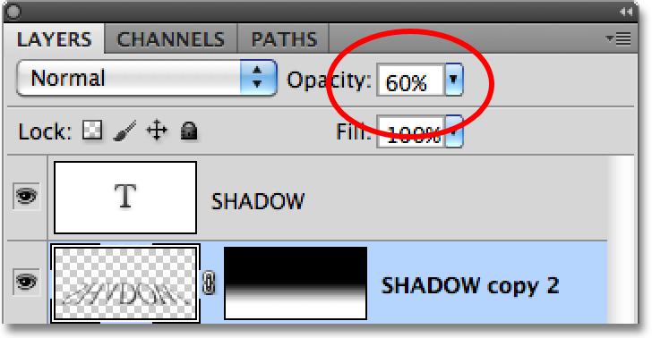 Step 15: Lower The Opacity Of The Top Shadow Layer Finally, click on the top shadow layer (the blurrier version of the shadow) in the Layers panel to once again select it, then lower its opacity to