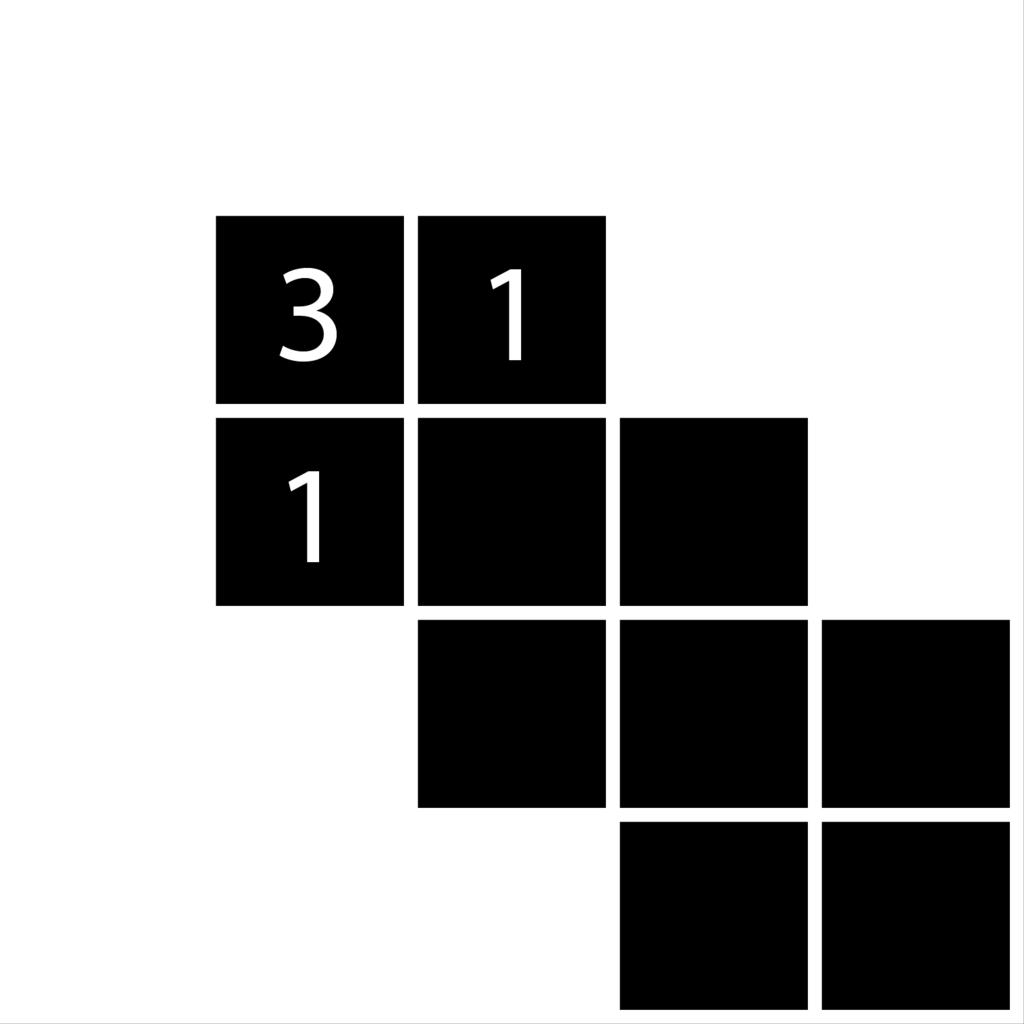 Tiles with a diagonal line through them tell you how you must fill in the blank tiles! A number in the bottom left of diagonal tiles means that the group of blank tiles below must sum to that number.