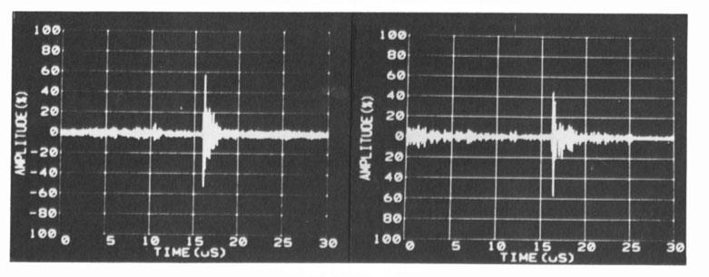 Figure 2- Both photos show a signal from a 0.020 inch diameter, side drilled hole 0.