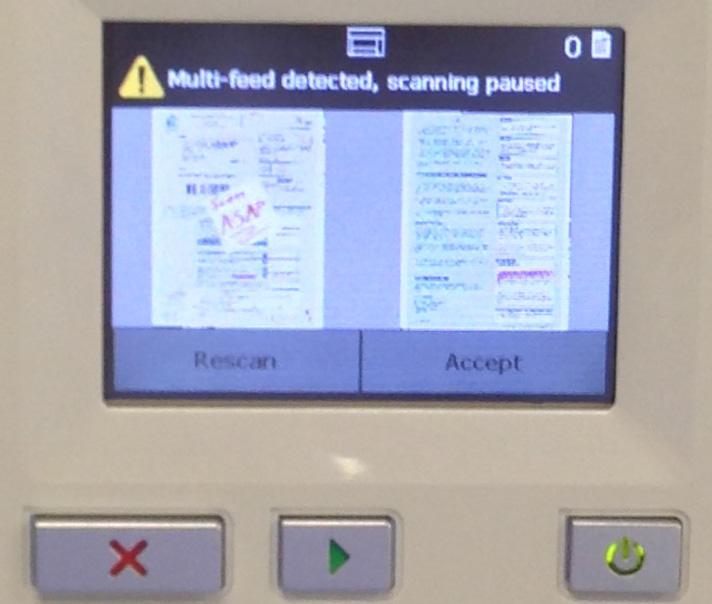 Stop Scanning - leave paper at exit: scanning will stop and the last portion of the multifed document will be held at the transport's exit, and control will return to the scanning application (i.e., ends the job).